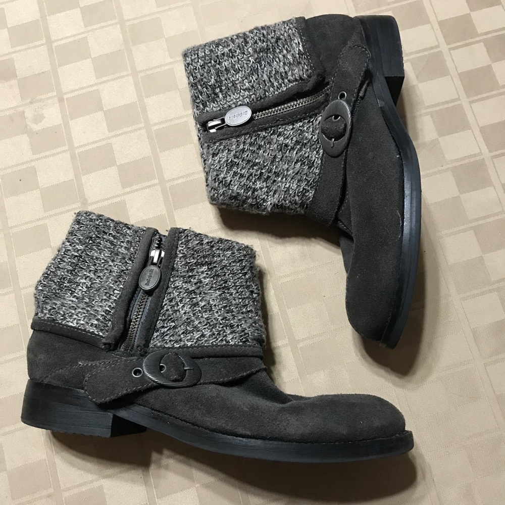 EUC Tweed Zip‎ Ankle Boots 7M 1” Heel Leather Upper